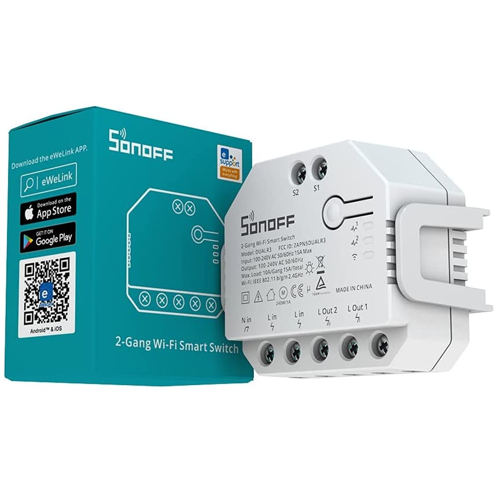 Sonoff DIY DUALR3 Smart Dual Relay Wi-Fi Switch with Power Metering 2 Way Smart Switch White