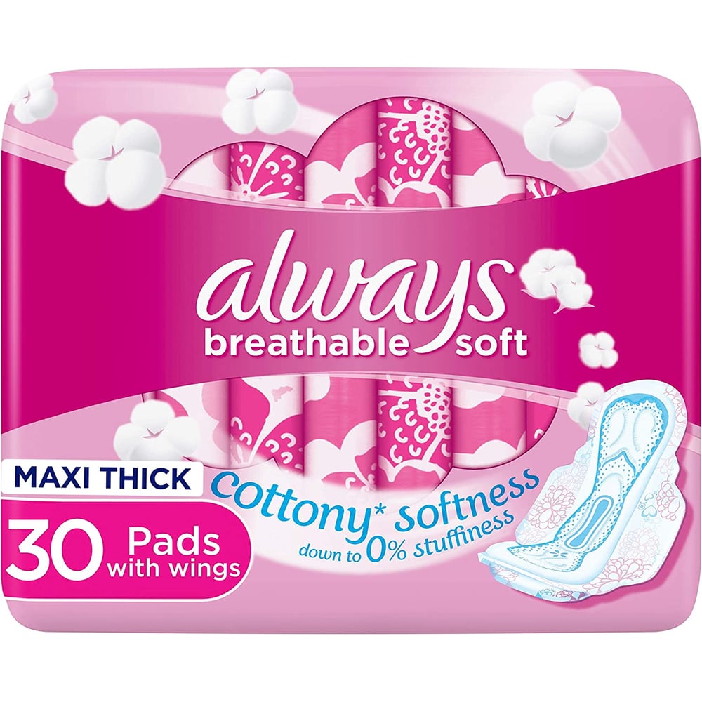 Always Breathable Soft 30 Pads With Wings Maxi Thick Large Always Breathable Soft 30 Pads With Wings Maxi Thick Large