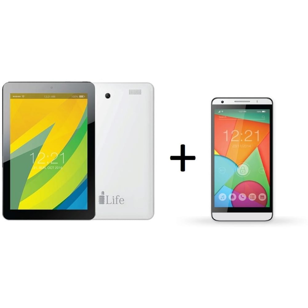 lLife I-Tell K1200 Tablet - Android WiFi 8GB 1GB 8inch Black White + I-Tell Spark 5 S500 Dual Sim Smartphone 8GB