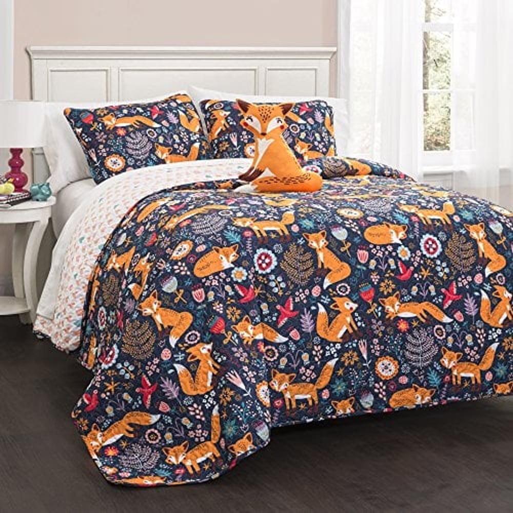 Lush Decor Pixie Fox Quilt Reversible 3 Piece Bedding Set, Twin, Navy Lush Decor Pixie Fox Quilt Reversible 3 Piece Bedding Set, Twin, Navy