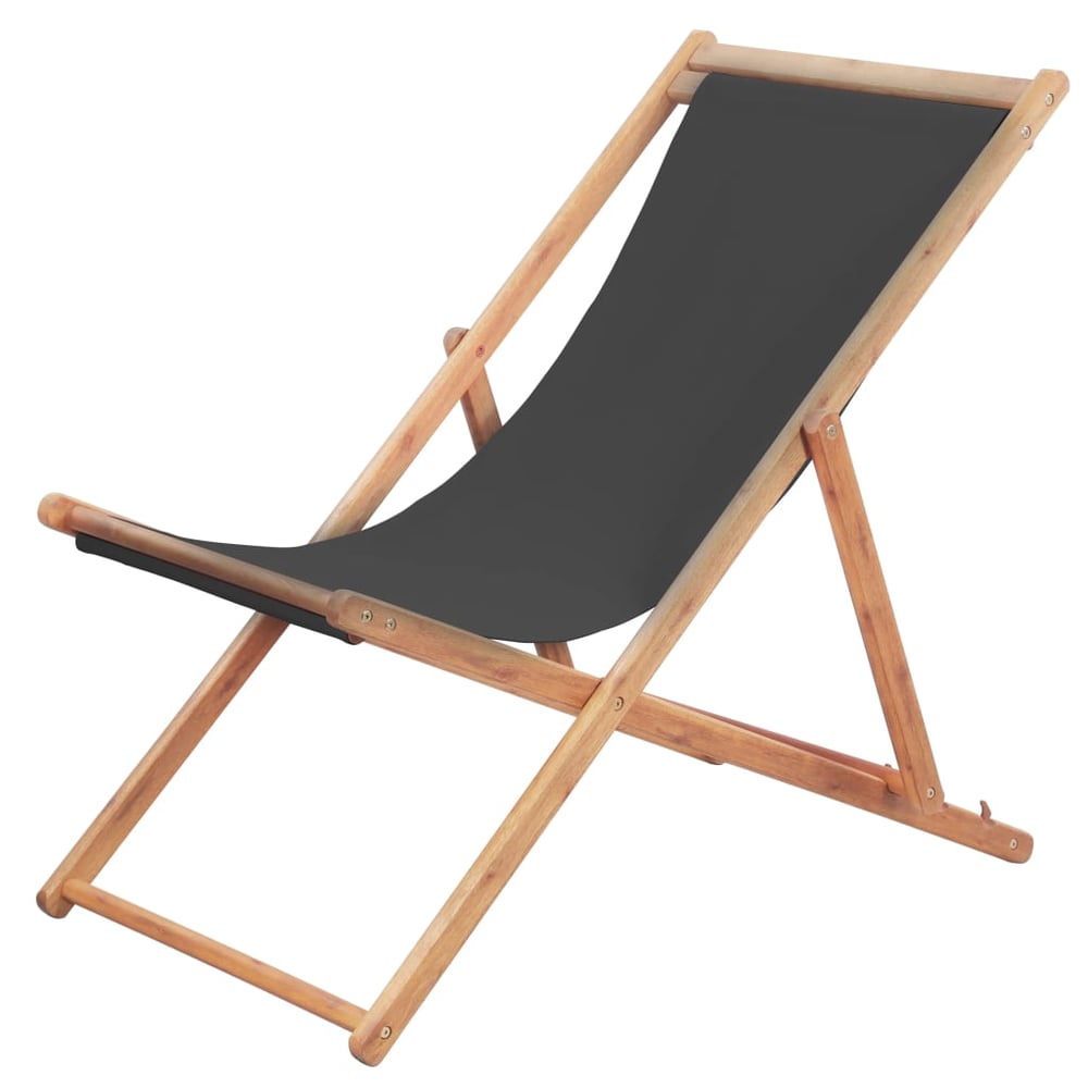 vidaXL Folding Beach Chair Fabric and Wooden Frame Grey vidaXL Folding Beach Chair Fabric and Wooden Frame Grey