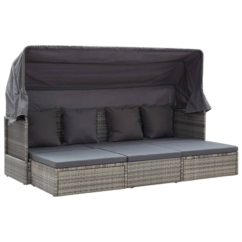 vidaXL Garden Lounge Bed with Roof Mixed Grey Poly Rattan vidaXL Garden Lounge Bed with Roof Mixed Grey Poly Rattan