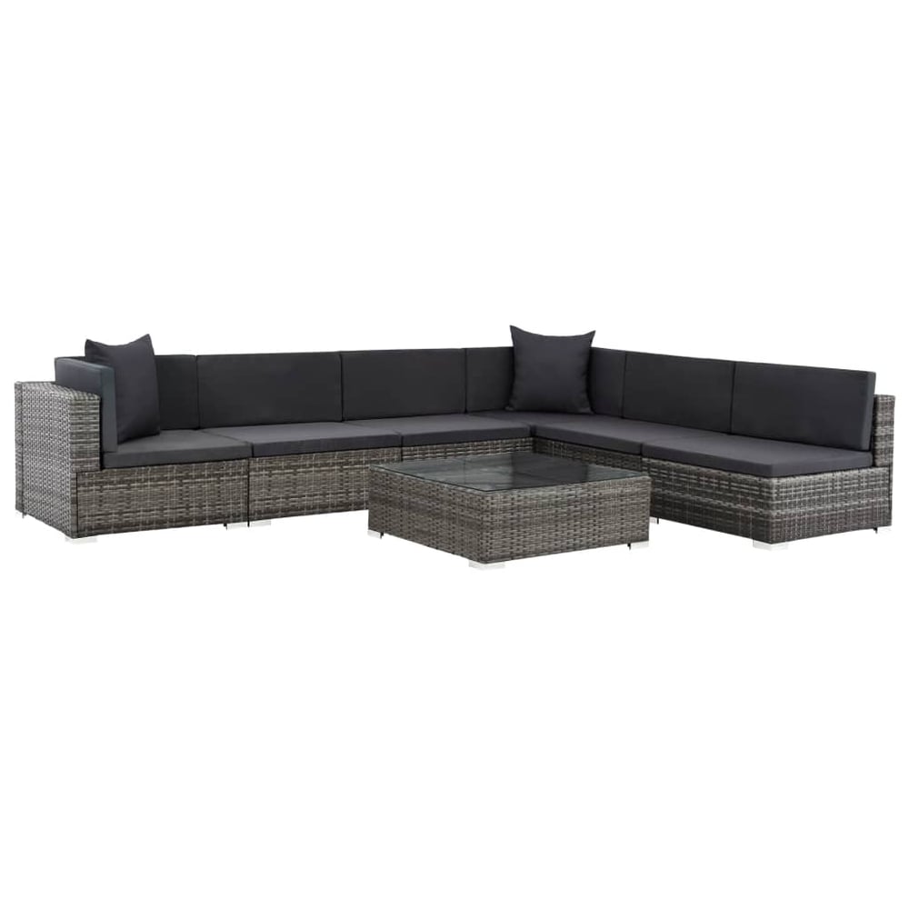 Vidaxl 7 Piece Garden Lounge Set With Cushions Poly Rattan Grey Vidaxl 7 Piece Garden Lounge Set With Cushions Poly Rattan Grey