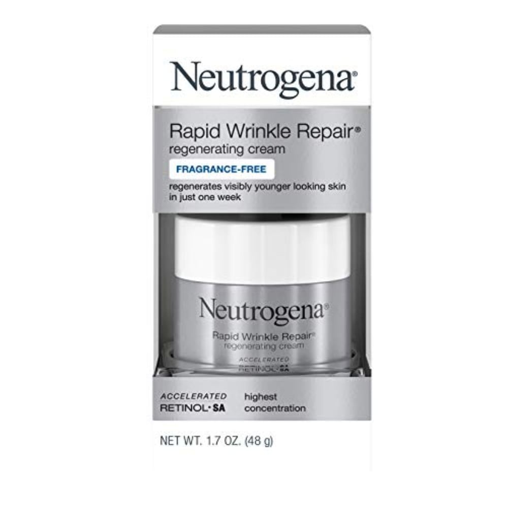 Neutrogena Rapid Wrinkle Repair Retinol Cream, Anti-Wrinkle Face And Neck Cream With Hyaluronic Acid Retinol, Fragrance-Free Moisturizer, .7 Oz