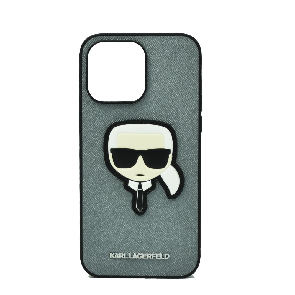 Karl Lagerfeld Saffiano Karl'S Head Patch Hard Case For Iphone 14 Pro Max Silver