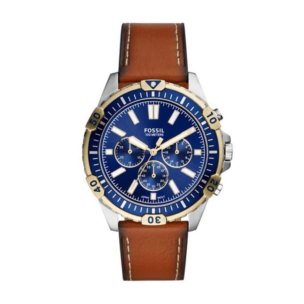 Fossil Garrett Men's Blue Dial Leather Analog Watch - Fs5625