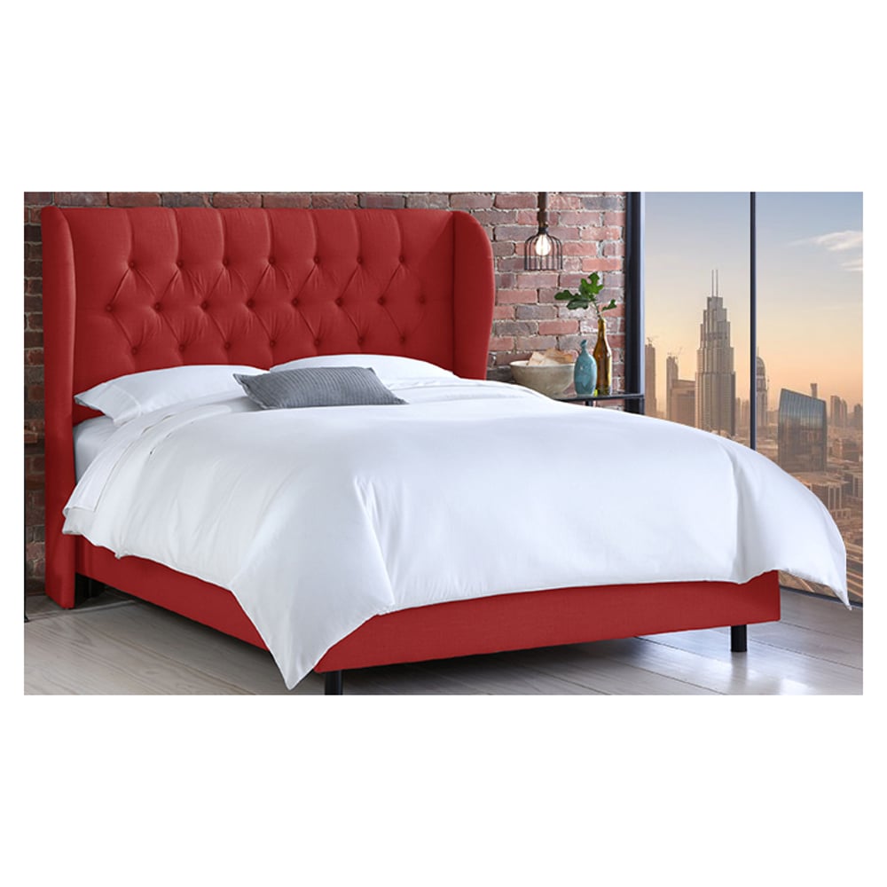 Tufted Linen Uphosltered Wingback Queen Bed without Mattress Red Tufted Linen Uphosltered Wingback Queen Bed without Mattress Red