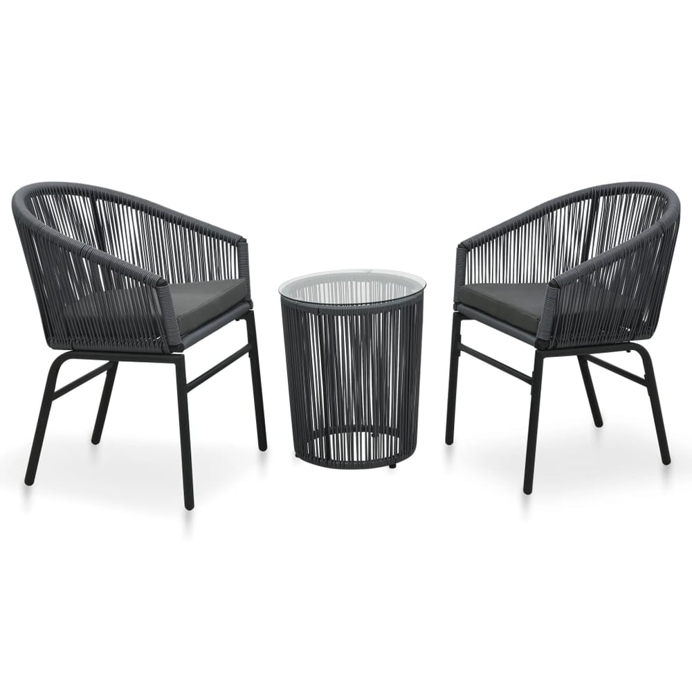 Vidaxl 3 Piece Bistro Set With Cushions Pvc Rattan Anthracite Vidaxl 3 Piece Bistro Set With Cushions Pvc Rattan Anthracite