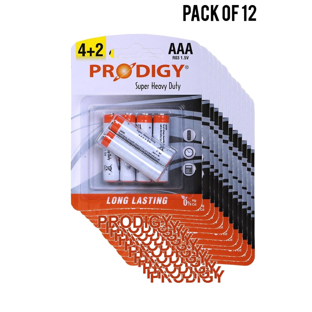 Prodigy Super Heavy Duty R03pvc 1.5v Aaa4+2 (pack Of 12)