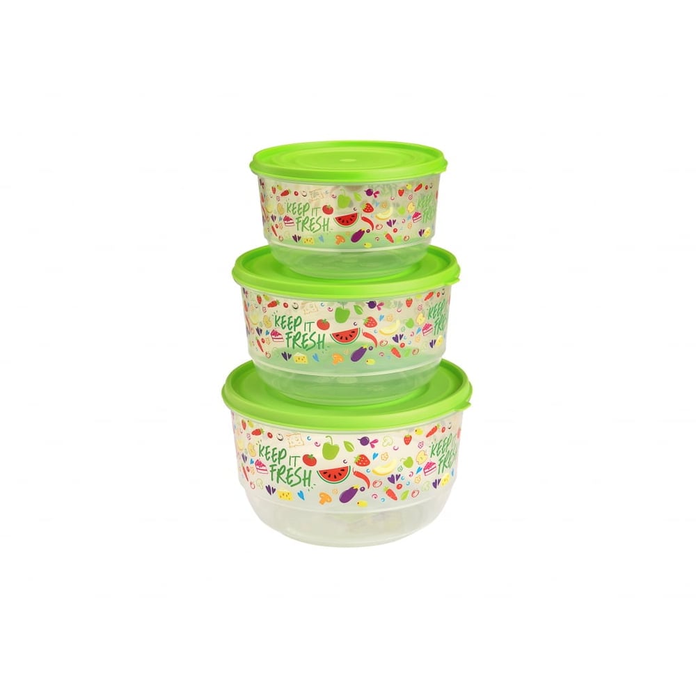 Trendy Round Food Saver With Iml Design  3 Pcs Set (1 L + 1,8 L + 2,6 L )