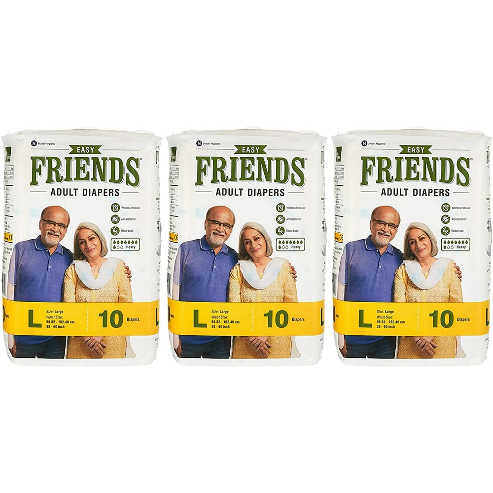 Friends Adult Diapers Easy - Large, 10 Pieces, Pack of 3