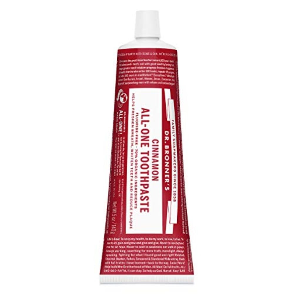 Dr. Bronner?s - All-One Toothpaste (Cinnamon, 5 ounce) - 70% Organic Ingredients, Natural and Effective, Fluoride-Free, SLS-Free, Helps Freshen Breath, Reduce Plaque, Whiten Teeth, Vegan Dr. Bronner?s - All-One Toothpaste (Cinnamon, 5 ounce) - 70% Organic Ingredients, Natural and Effective, Fluoride-Free, SLS-Free, Helps Freshen Breath, Reduce Plaque, Whiten Teeth, Vegan