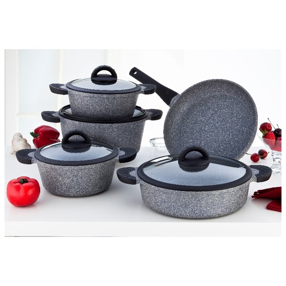 Penguen Grand 9pcs Granite Cookware Set Grey