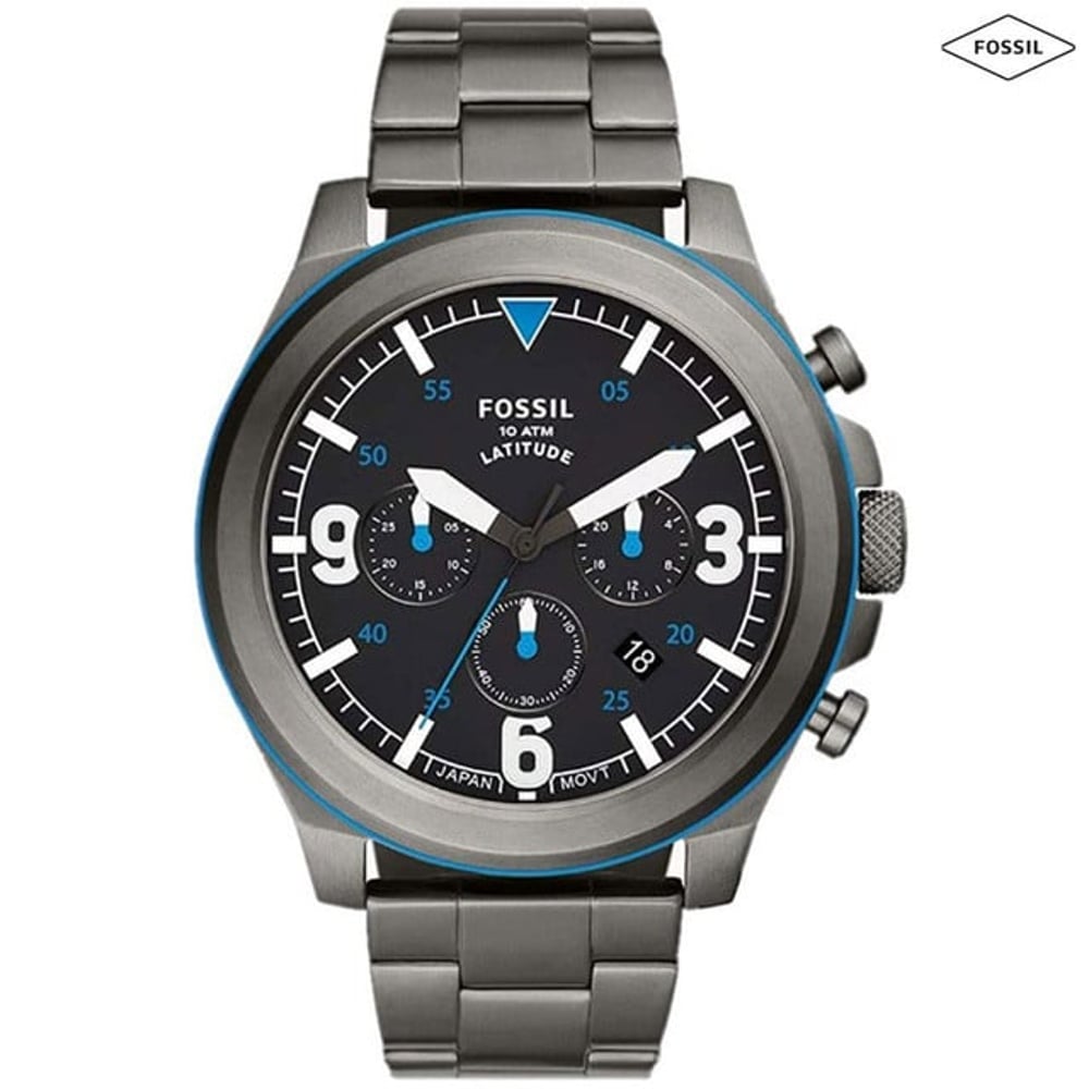 Fossil Latitude- Chronograph Watch With Smoke Grey Tone Stainless Steel Mesh Strap For Men Fs5753 Fossil Latitude- Chronograph Watch With Smoke Grey Tone Stainless Steel Mesh Strap For Men Fs5753