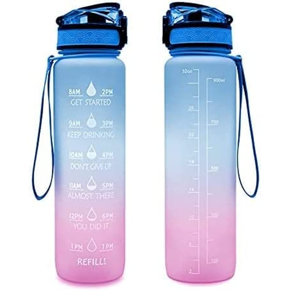ULTIMAX Large Water Bottle 1L Tritan Plastic Water Bottle With Time Markers Leak-Proof, BPA Free, Motivational Reusable for Fitness Gym Outdoor Sports-Assorted Color