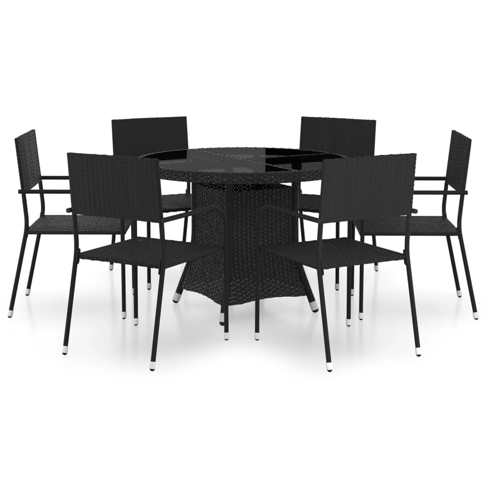 vidaXL 7 Piece Garden Dining Set Poly Rattan Black