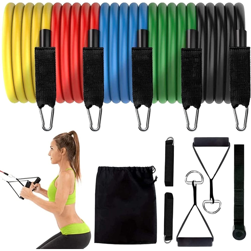 ULTIMAX Resistance Bands Set, 11 PCS Exercises Bands, 5 Stackable Workout Bands with Handles, Door Anchor, Carry Bag, Legs Ankle Straps, Physical Therapy Gym Training, Home Workouts