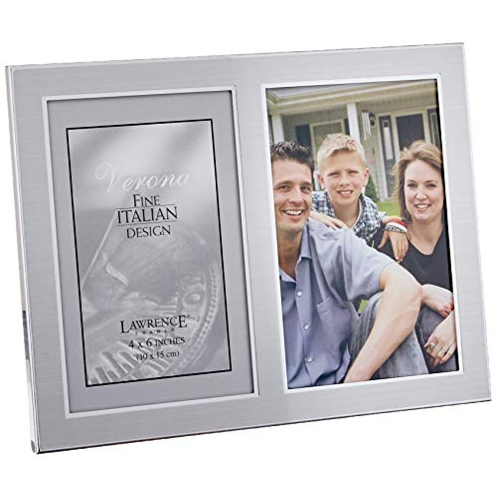 Lawrence Frames 2-Tone Double Opening Panel Picture Frame, 4 By 6-Inch, Brushed Silver Metal And Shiny Metal
