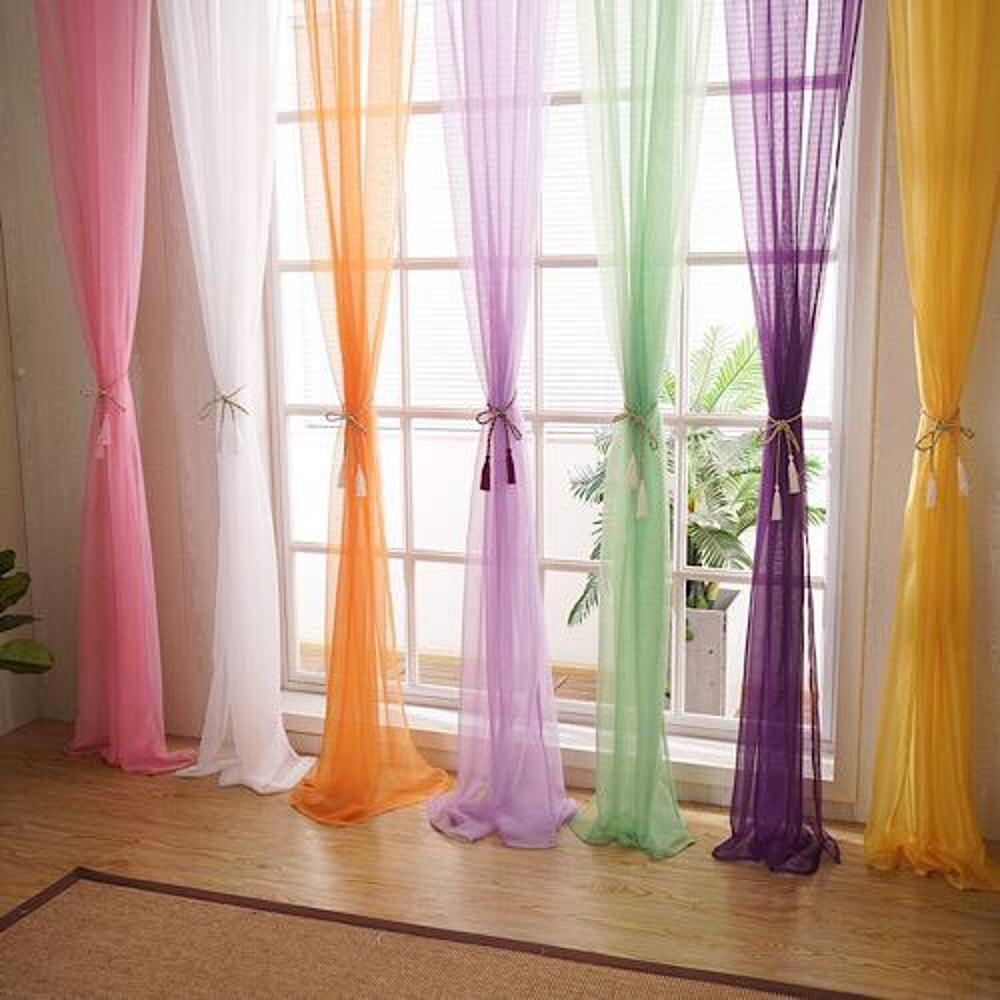 Sheer Window Curtain Set of 2pcs Purple Color