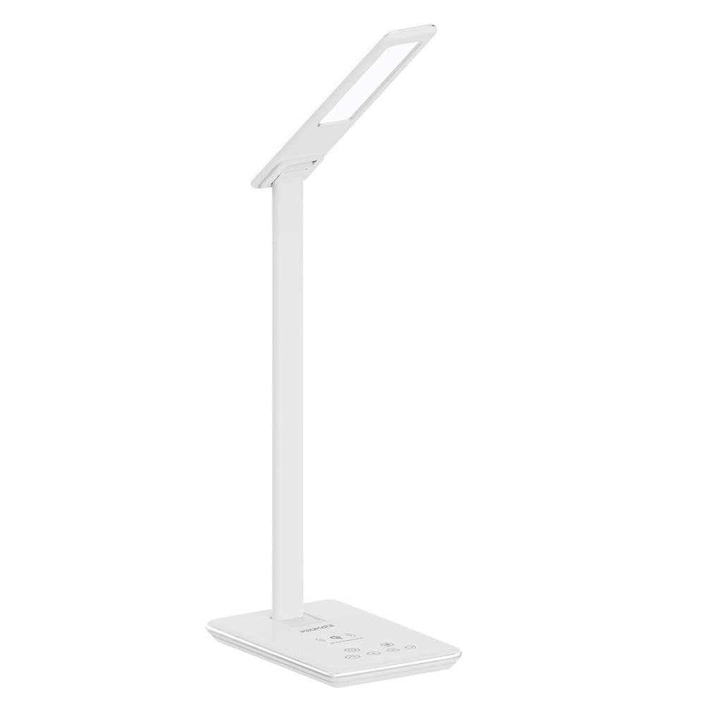 Promate Desk Lamp with Wireless Charger, Foldable 10W Qi Wireless Charging LED Desk Lamp AuraLight-1 White