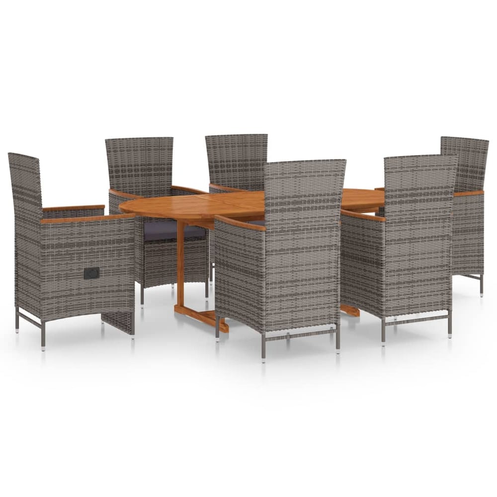 vidaXL 7 Piece Garden Dining Set Poly Rattan Grey vidaXL 7 Piece Garden Dining Set Poly Rattan Grey