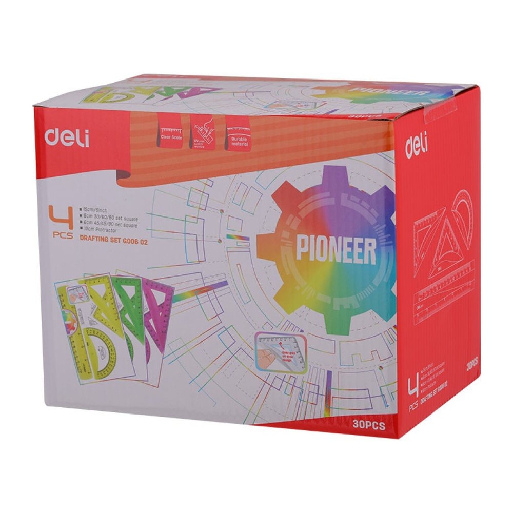 Deli Drafting Set 4pcs Ruler Set Squares Protractor 15cm Translucent 3c Deli Drafting Set 4pcs Ruler Set Squares Protractor 15cm Translucent 3c