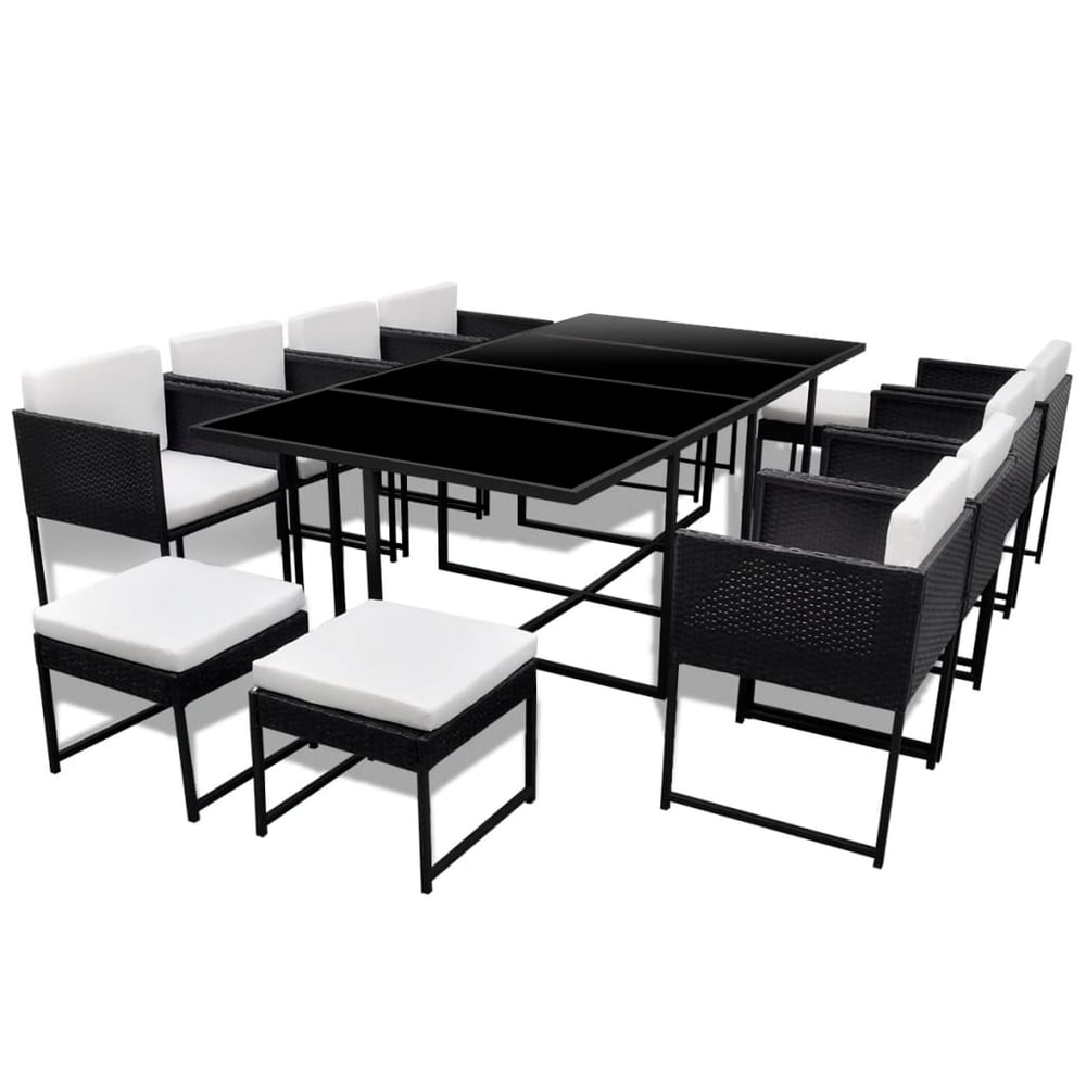 Vidaxl 13 Piece Outdoor Dining Set With Cushions Poly Rattan Black Vidaxl 13 Piece Outdoor Dining Set With Cushions Poly Rattan Black