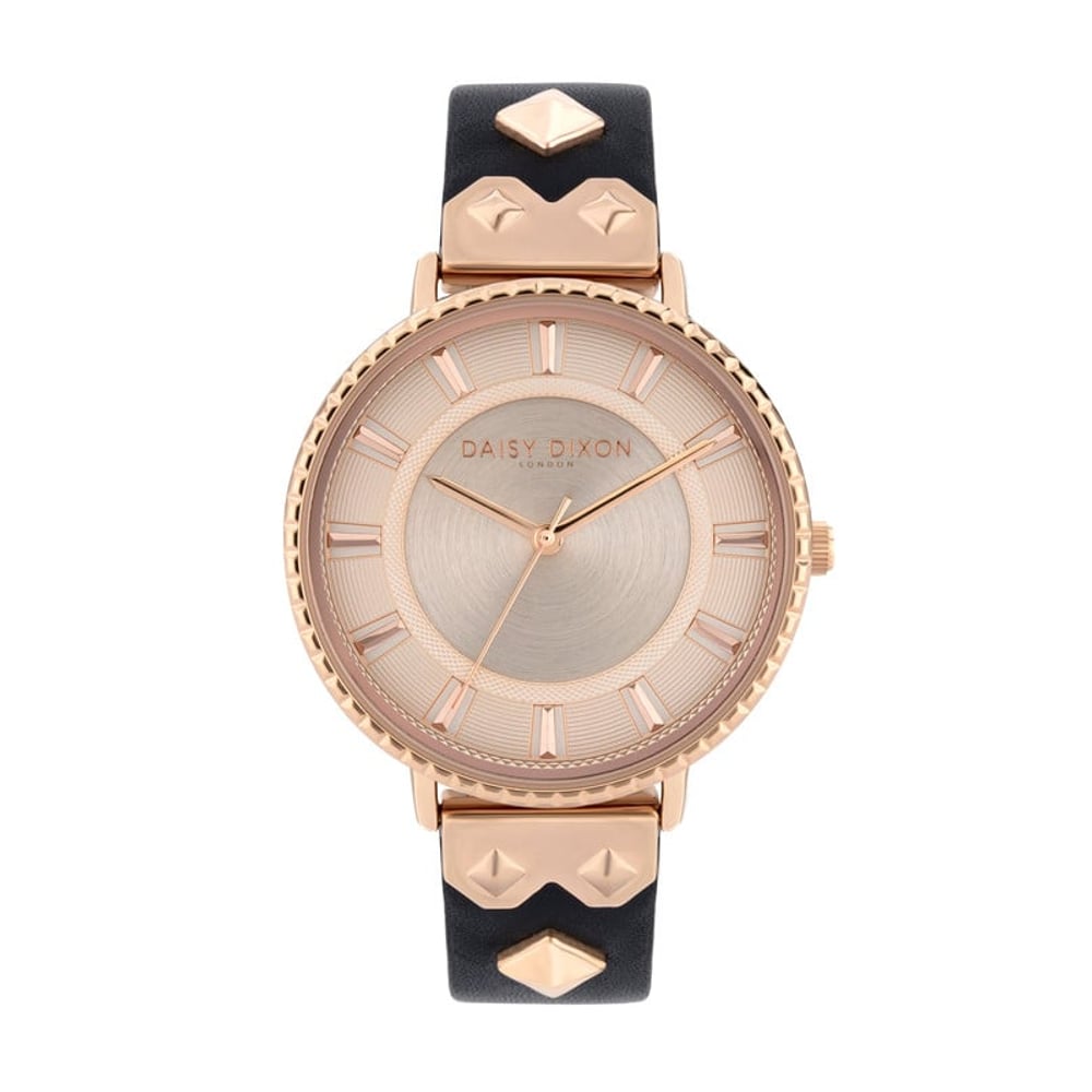 Daisy Dixon London Kendall #10 Women's Analogue Quartz Watch With Rose Gold Dial And Black Leather Strap - Dd107brg Daisy Dixon London Kendall #10 Women's Analogue Quartz Watch With Rose Gold Dial And Black Leather Strap - Dd107brg