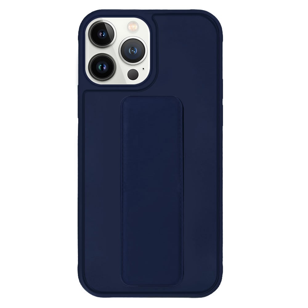 Margoun case for iPhone 14 Pro with Hand Grip Foldable Magnetic Kickstand Wrist Strap Finger Grip Cover 6.1 inch Dark Blue