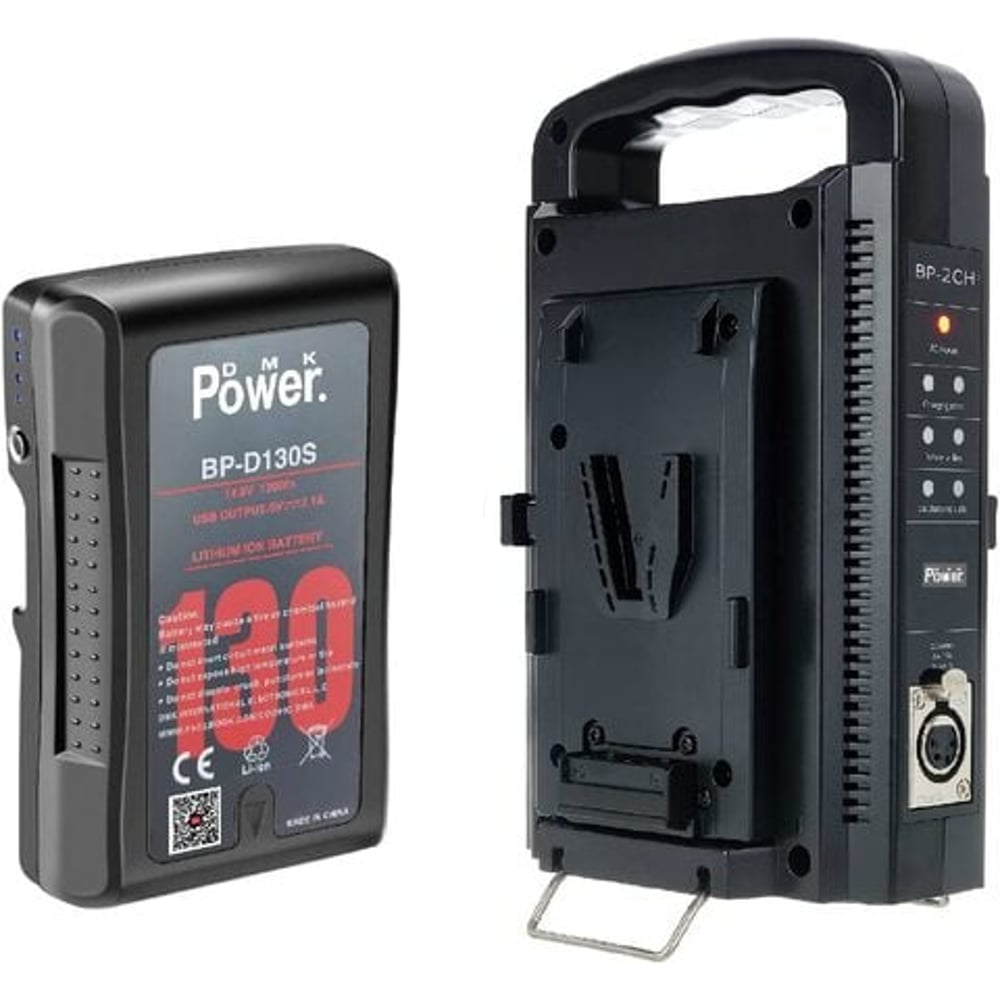 DMK Power BP-D130S V Mount/V Lock Battery with BP-2CH V Mount V Lock Double Sided Quick Battery Charger and 3 PIN Cable DMK Power BP-D130S V Mount/V Lock Battery with BP-2CH V Mount V Lock Double Sided Quick Battery Charger and 3 PIN Cable