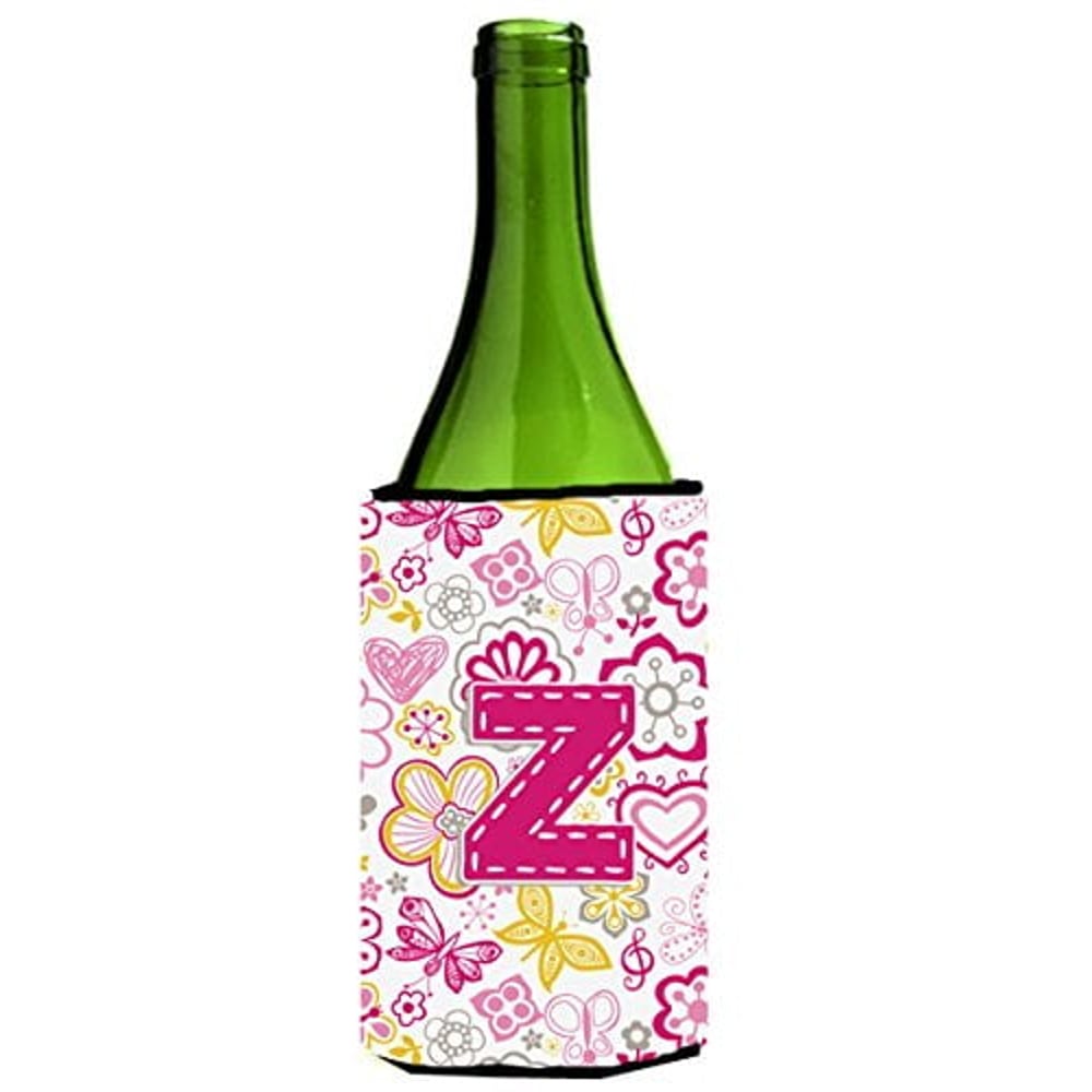 Caroline's Treasures Letter Z Flowers And Butterflies Pink Wine Bottle Beverage Insulator Hugger