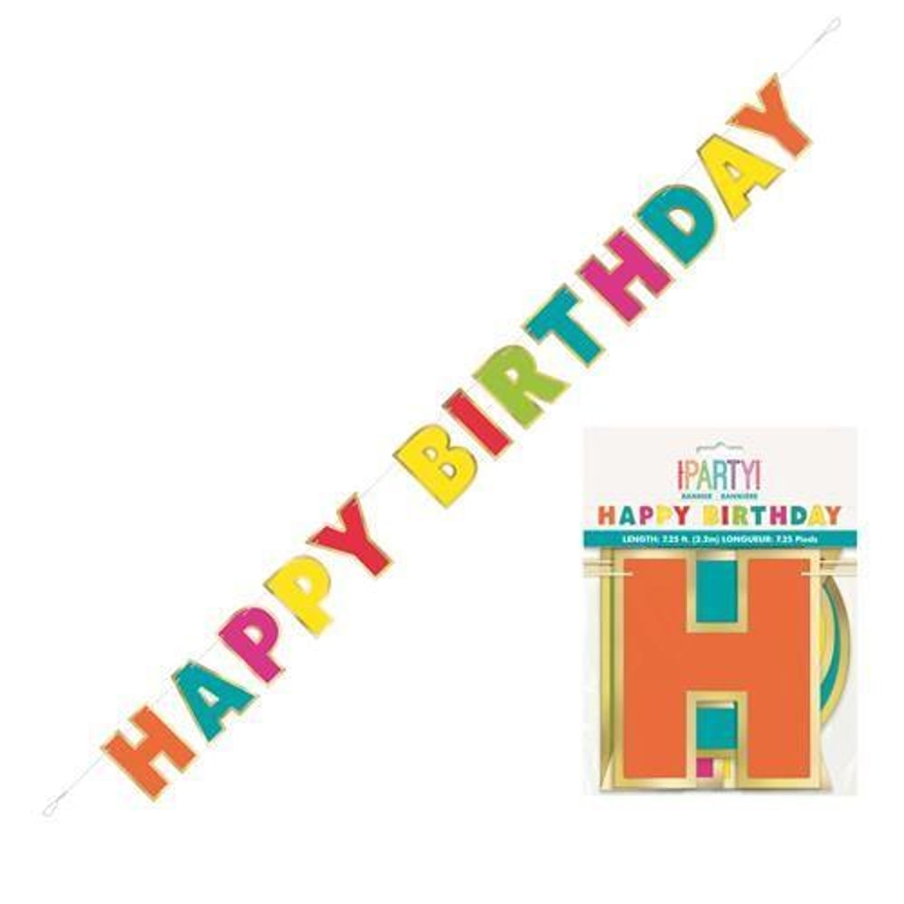 Unique- Gold Foil & Rainbow Happy Birthday Banner 7.25ft Unique- Gold Foil & Rainbow Happy Birthday Banner 7.25ft