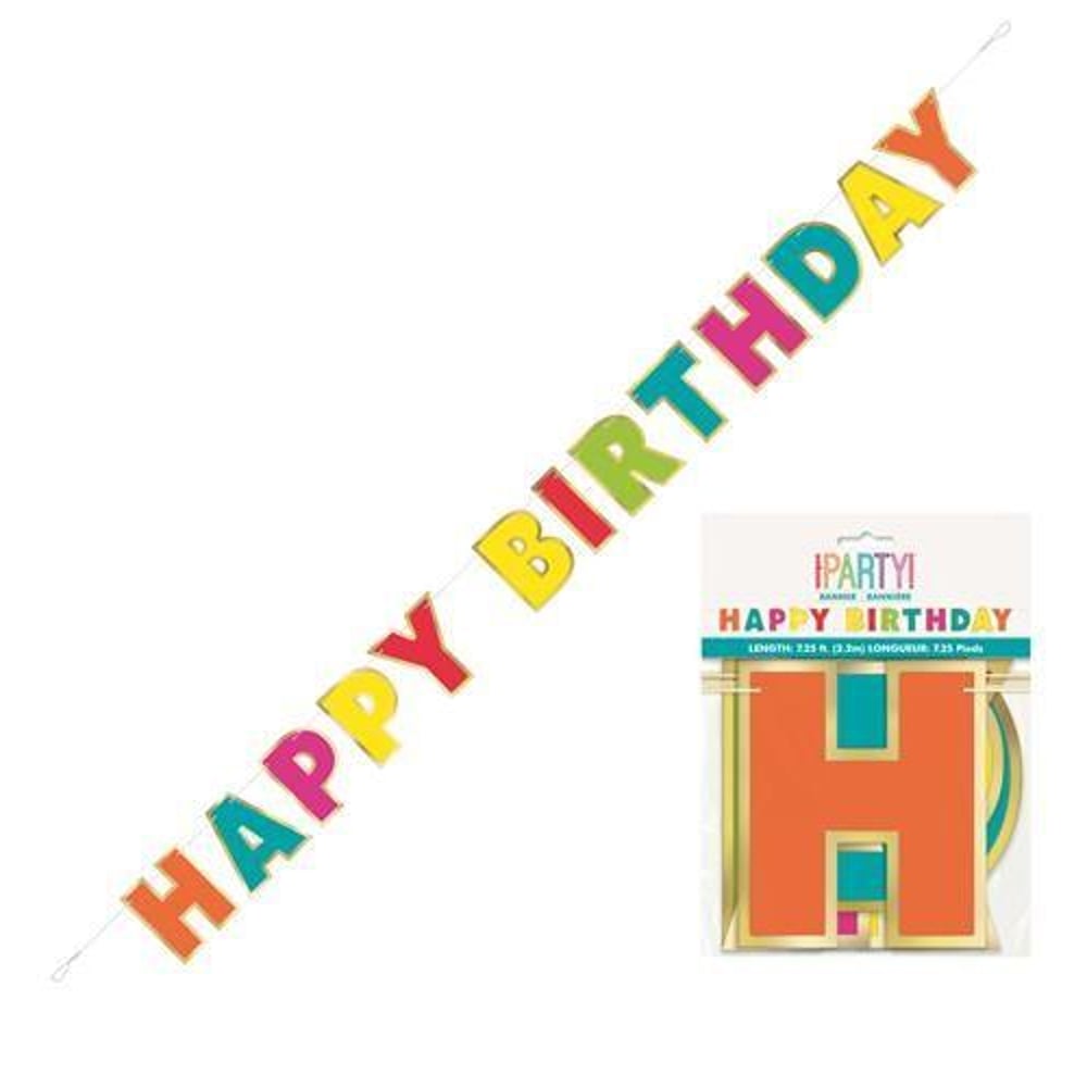 Unique- Gold Foil & Rainbow Happy Birthday Banner 7.25ft