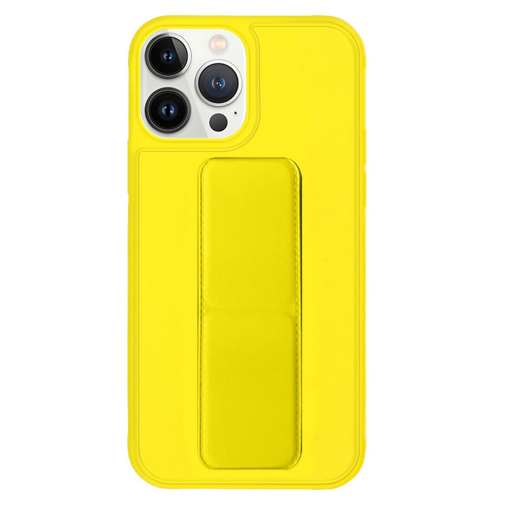 Margoun case for iPhone 14 Pro with Hand Grip Foldable Magnetic Kickstand Wrist Strap Finger Grip Cover 6.1 inch Yellow