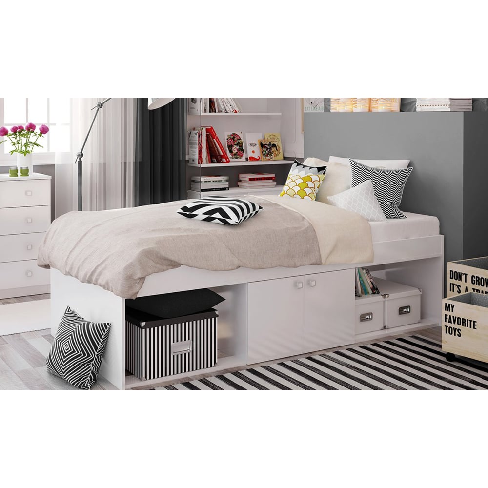 Kidsaw Single Bed with Storage Low Cabin Storage Single Bed without Mattress White