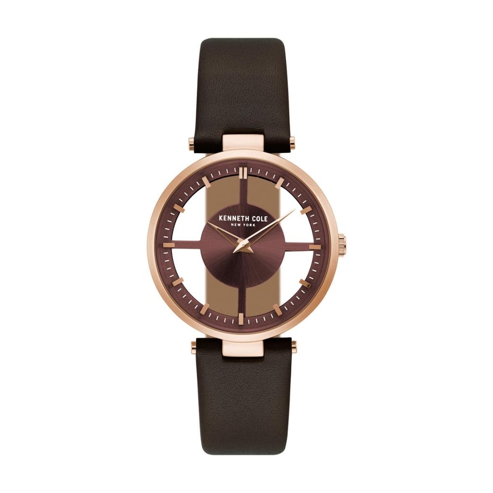 Kenneth Cole Transparency Watch For Women with Brown Dark Genuine Leather Strap