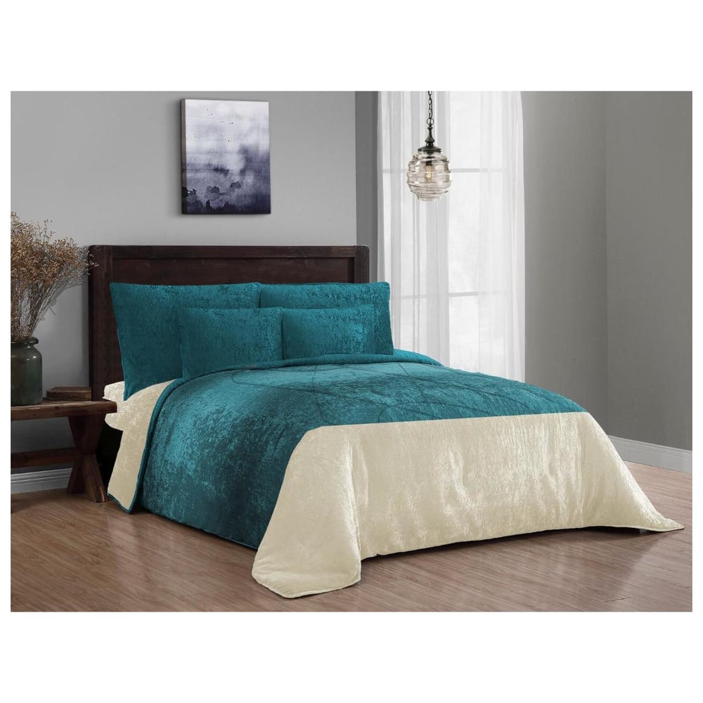 Velvet Winter Collection 6pcs Comforter Set Teal Velvet Winter Collection 6pcs Comforter Set Teal