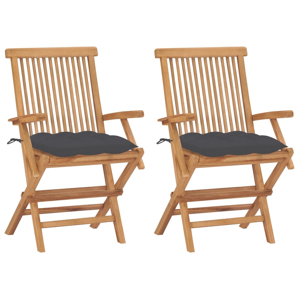 vidaXL Garden Chairs with Anthracite Cushions 2 pcs Solid Teak Wood