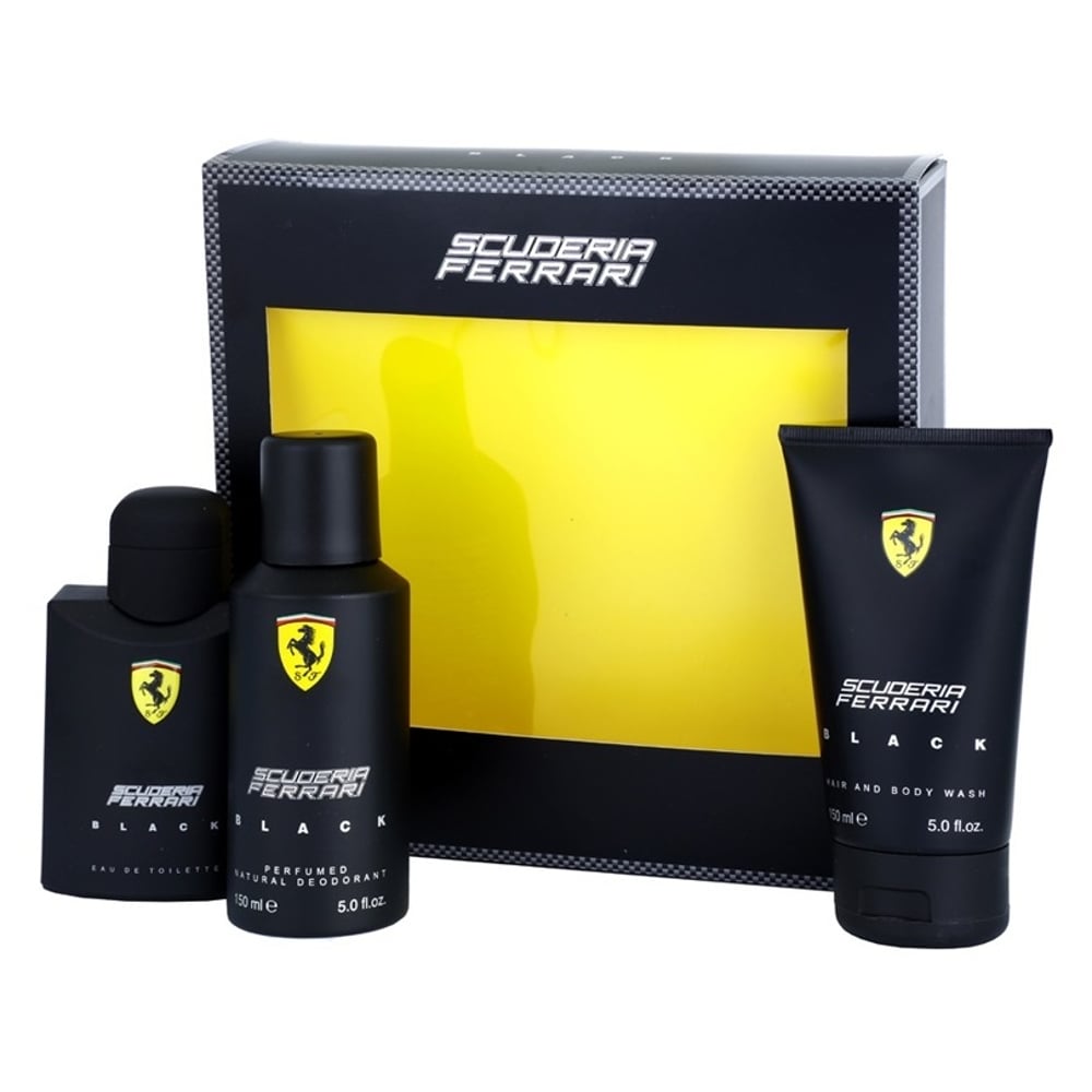Ferrari Black Perfume Gift Set For Men (Ferrari Perfume 125ml EDT + Bodywash 150ml + Deo Spray 150ml)