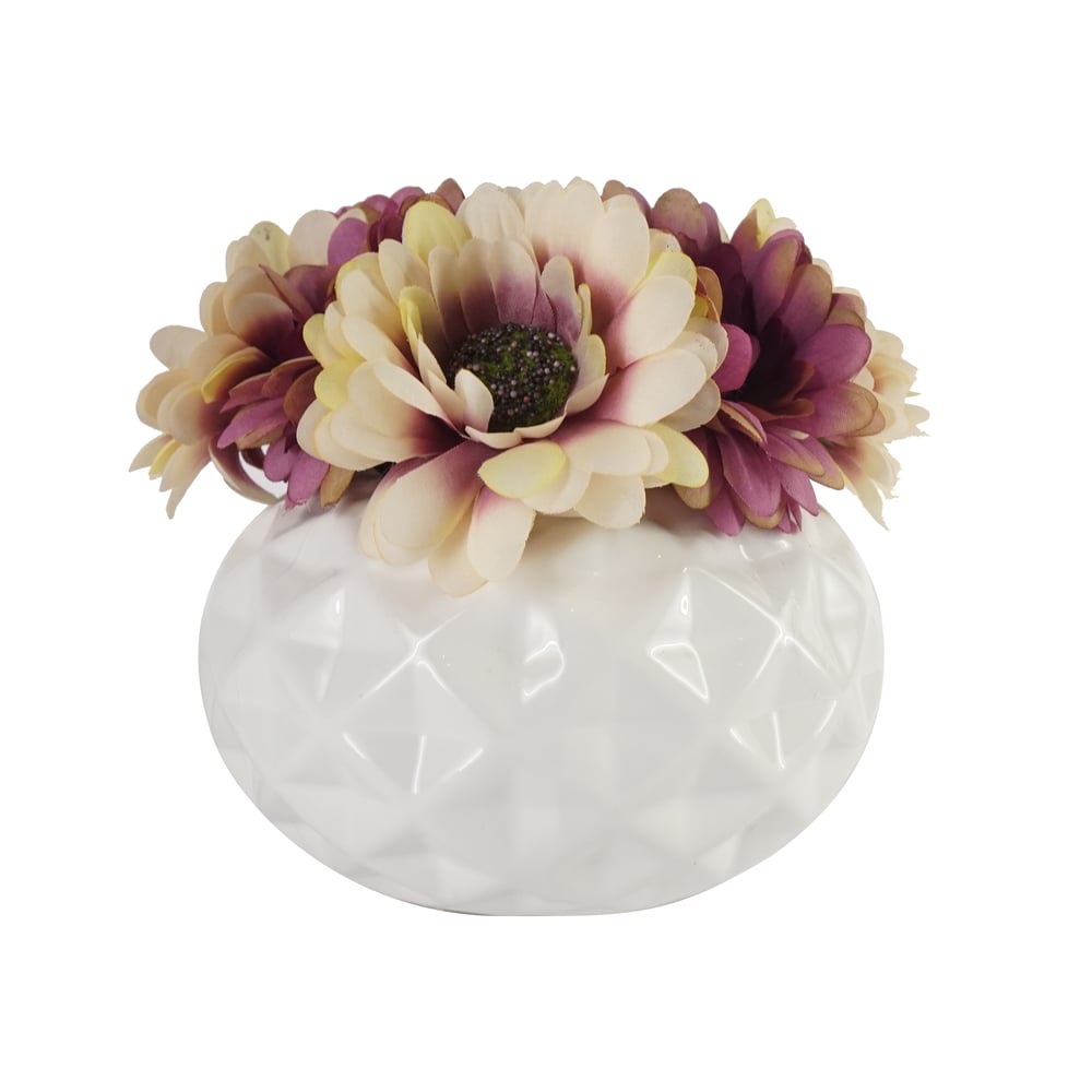 Daisey Purple Flower with White Vase