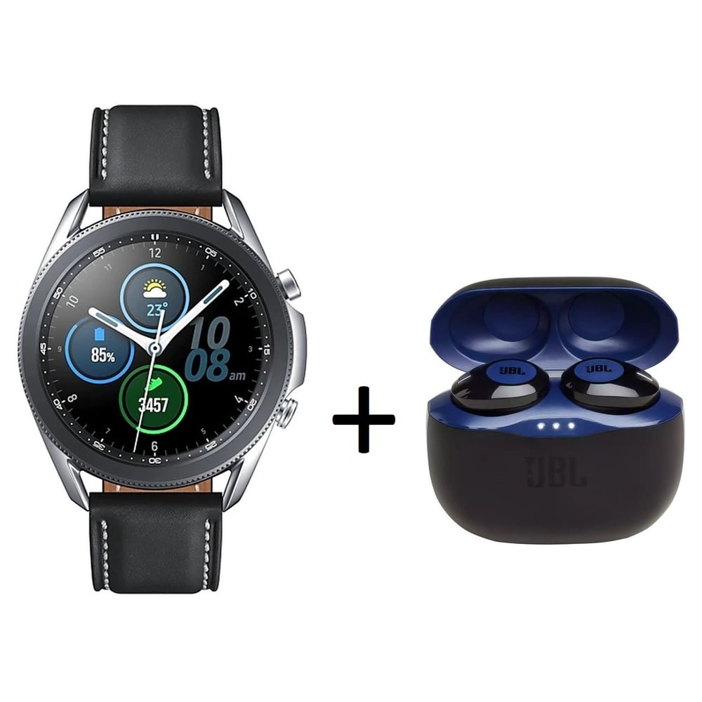 Samsung Galaxy Watch3 Bluetooth (45mm) Mystic Silver + JBL TUNE 120TWS Truly Wireless In-Ear Headphones Blue
