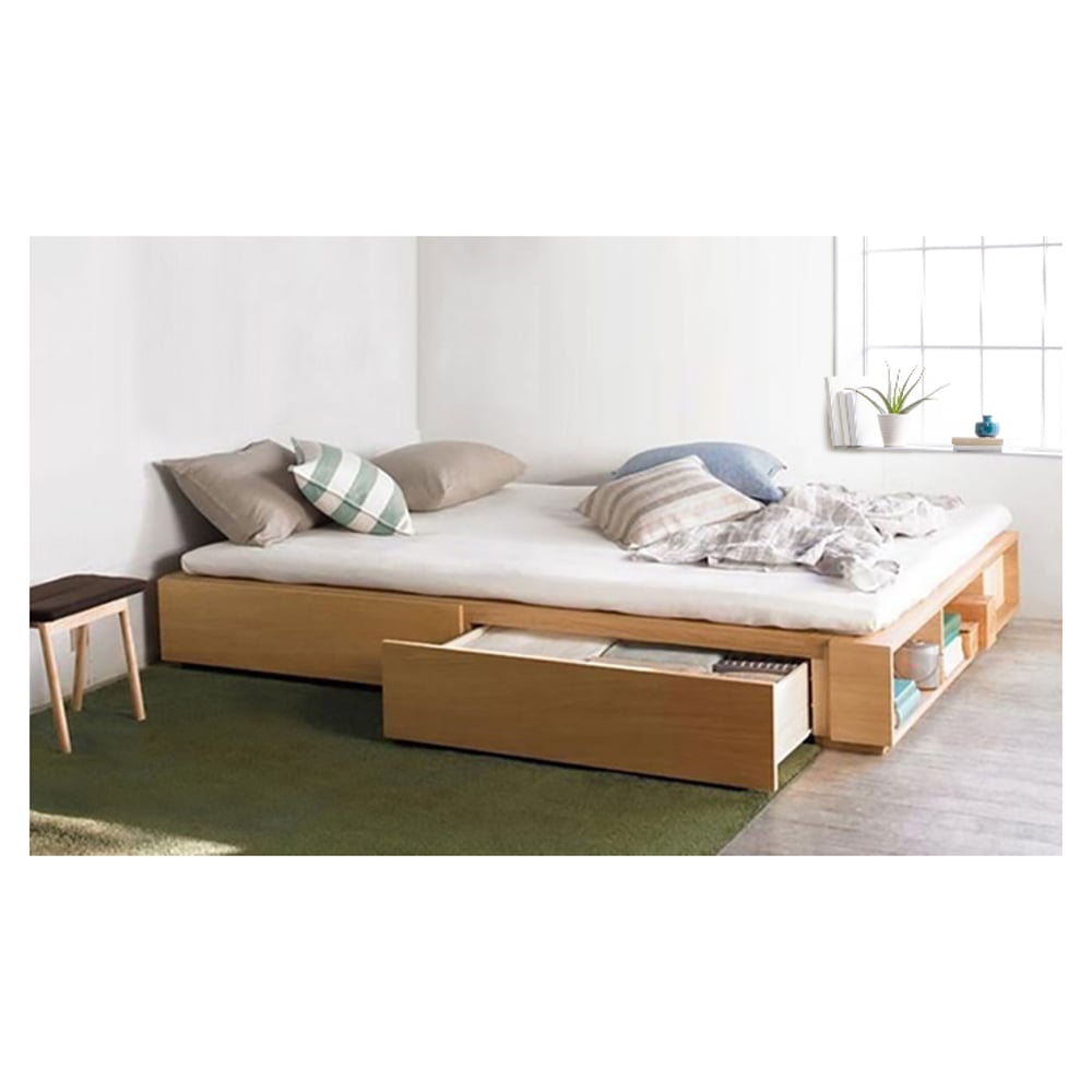 Solid MDF Wood Storage Bed Super King without Mattress Beige