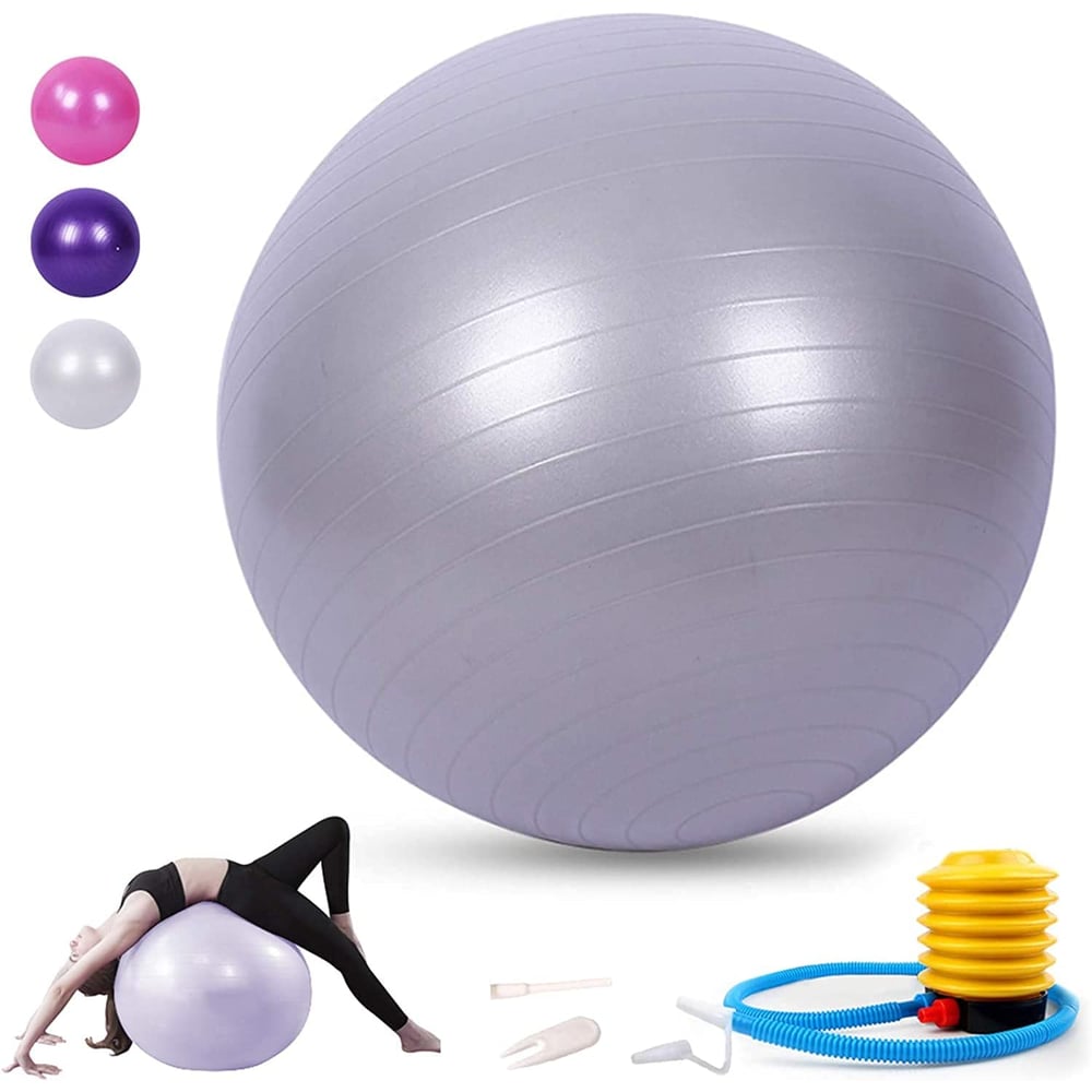 ULTIMAX Yoga Ball, Exercise Ball for Fitness, Balance & Birthing, Anti-Burst Professional Quality Stability, Design Balance Ball Pilates Core and Workout Ball with Quick Pump - 65 cm (Silver)