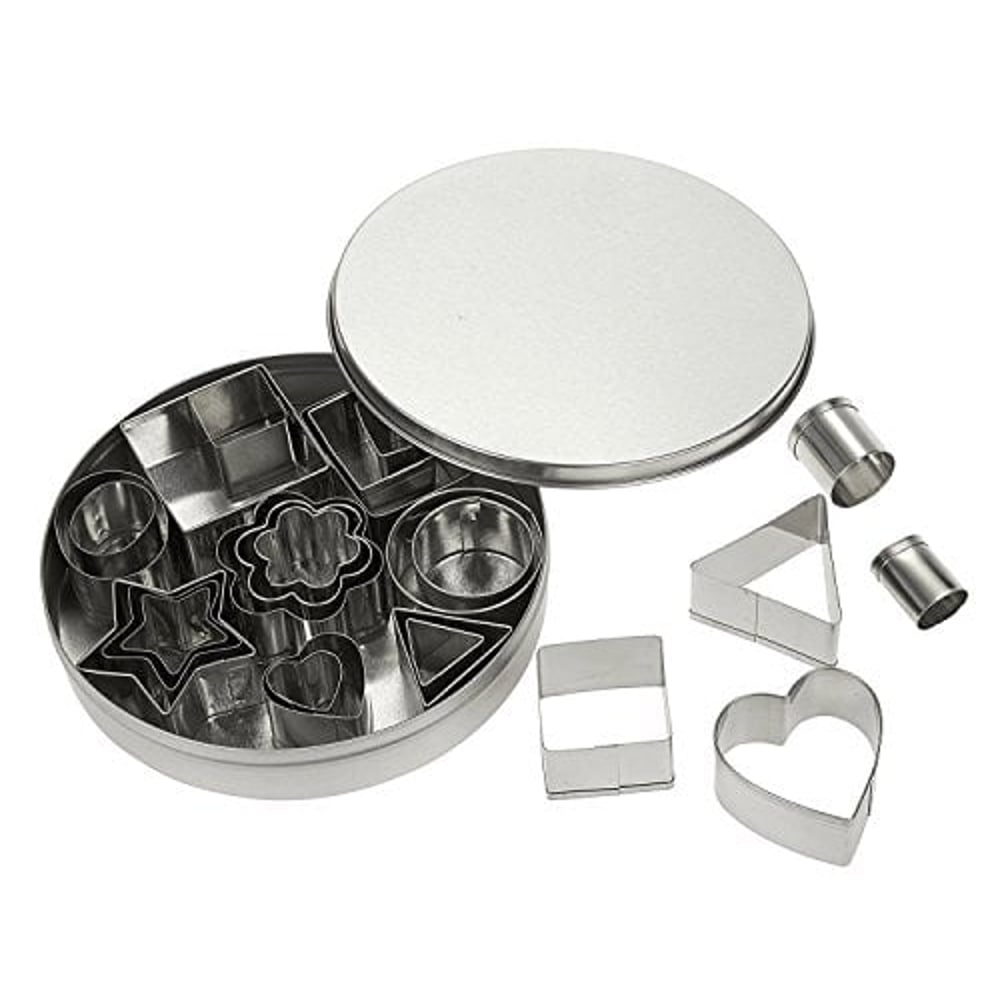Juvale Cookie Cutter Set - 24 Piece Metal Fondant Mini Biscuit Cutter Molds With Hearts, Stars, Flowers And Geometric Shapes For Baking, Dessert And Cake Decoration - Silver