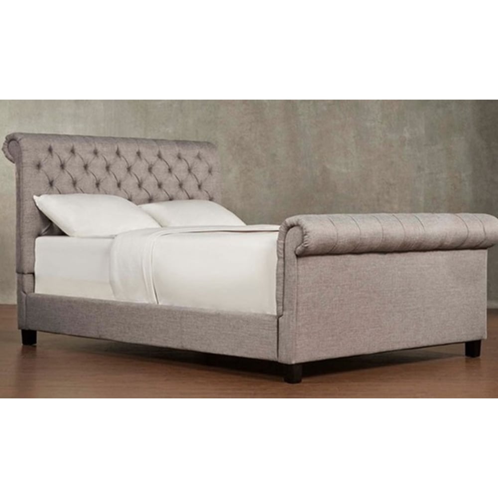 Oxford Rolled Top-Tufted Sleigh Bed Frame King with Mattress Grey Oxford Rolled Top-Tufted Sleigh Bed Frame King with Mattress Grey