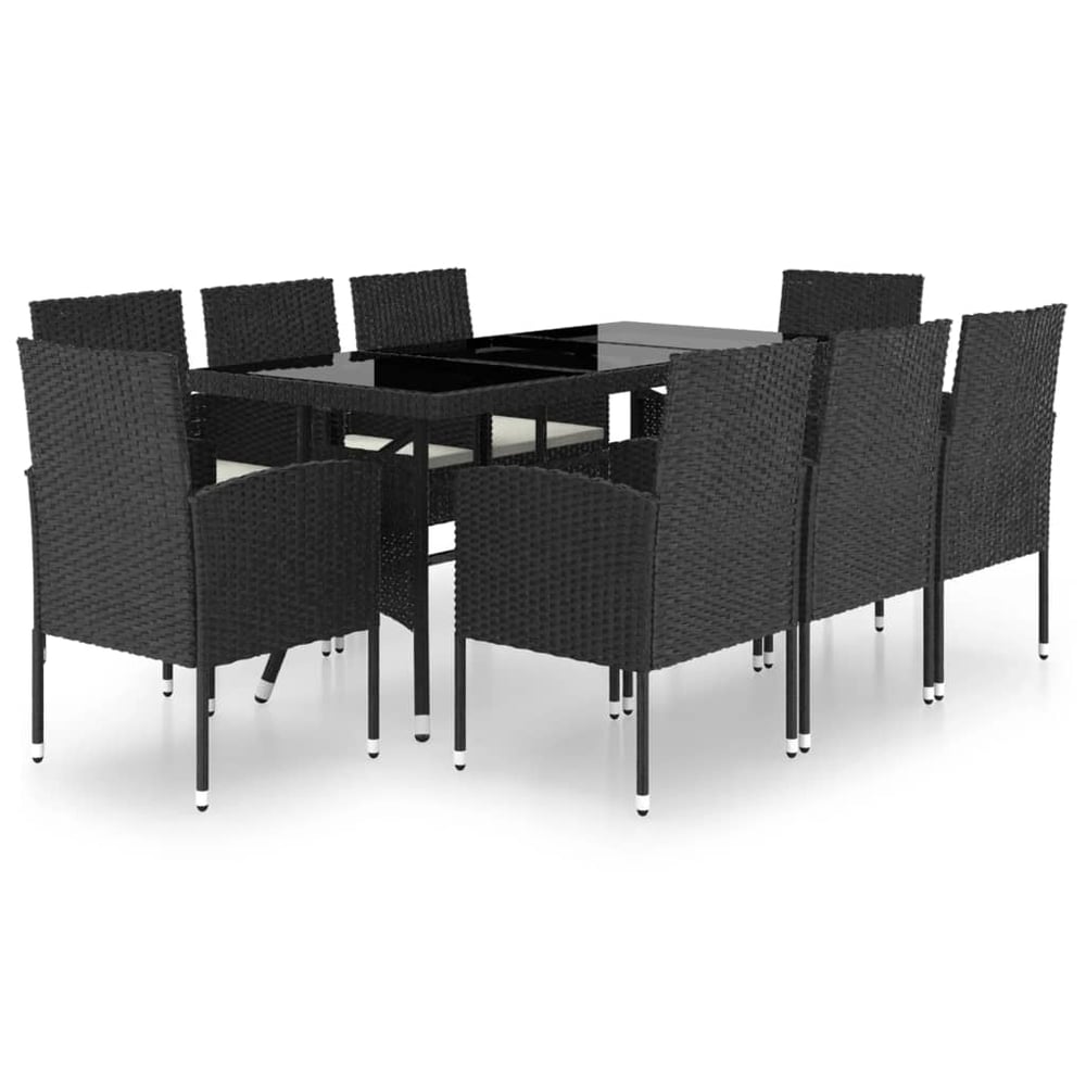 vidaXL 9 Piece Garden Dining Set Poly Rattan Black