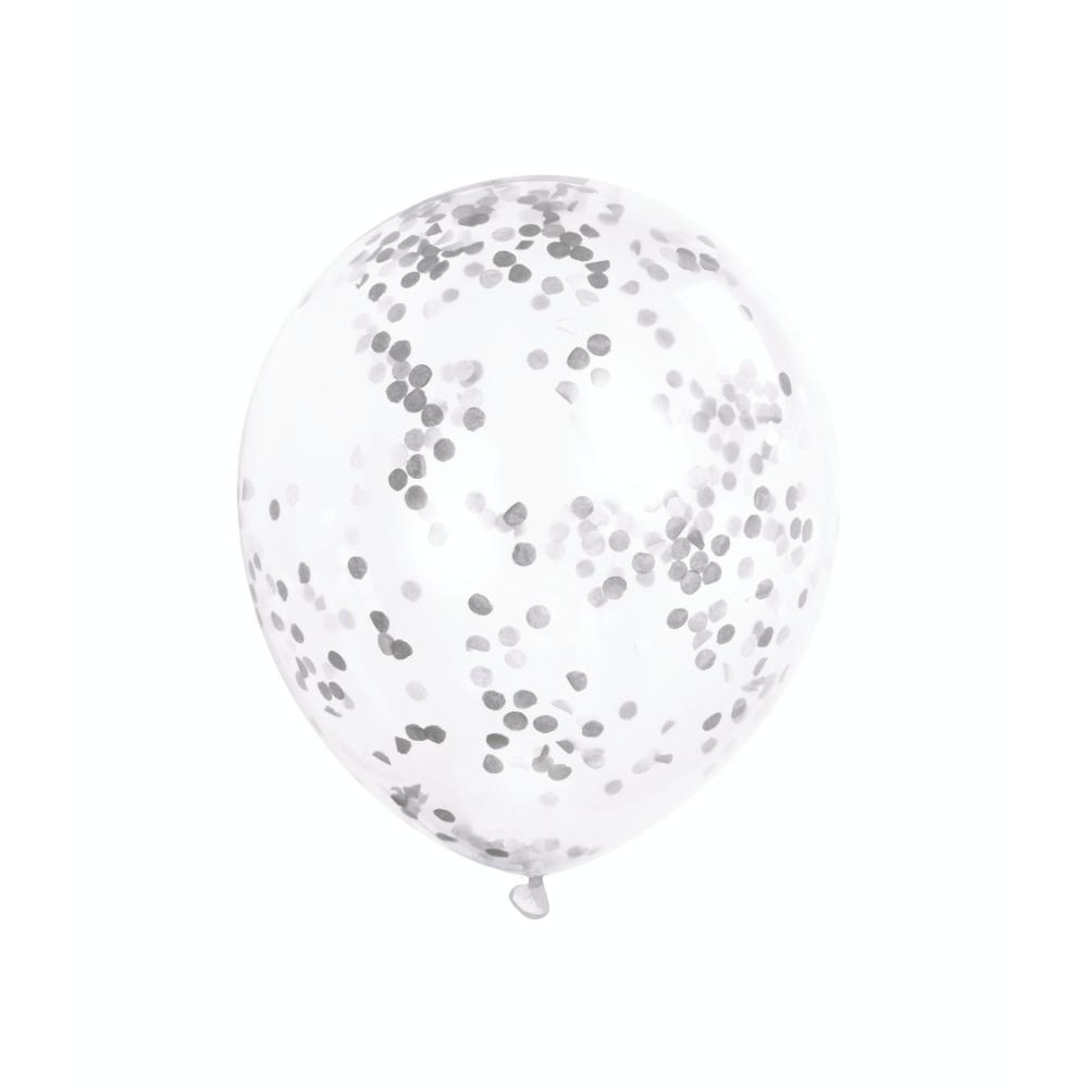 Unique- Clear Balloons With Silver Confetti 6pcs 12in Unique- Clear Balloons With Silver Confetti 6pcs 12in