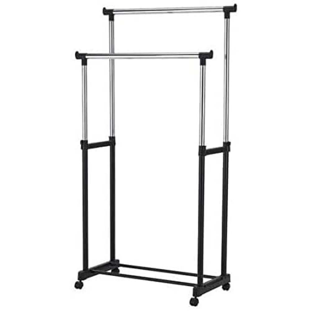 Lavish Cloth Rack 2 Pole, Metal Double Pole Telescopic Clothes Hanger, Black