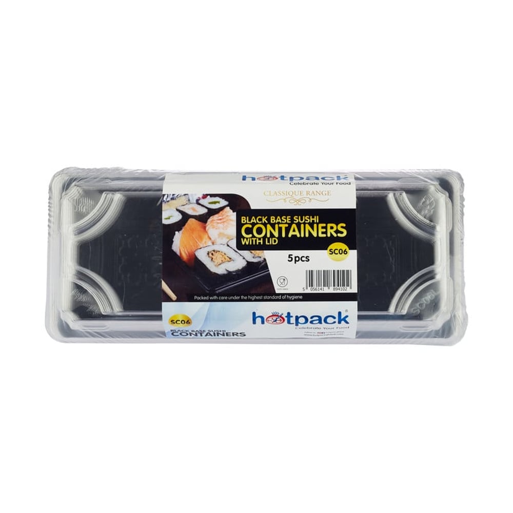 Hotpack Black Sushi Container 220 X 60 X 21 Mm Base With Lid (sc06b) 5 Pieces Hotpack Black Sushi Container 220 X 60 X 21 Mm Base With Lid (sc06b) 5 Pieces