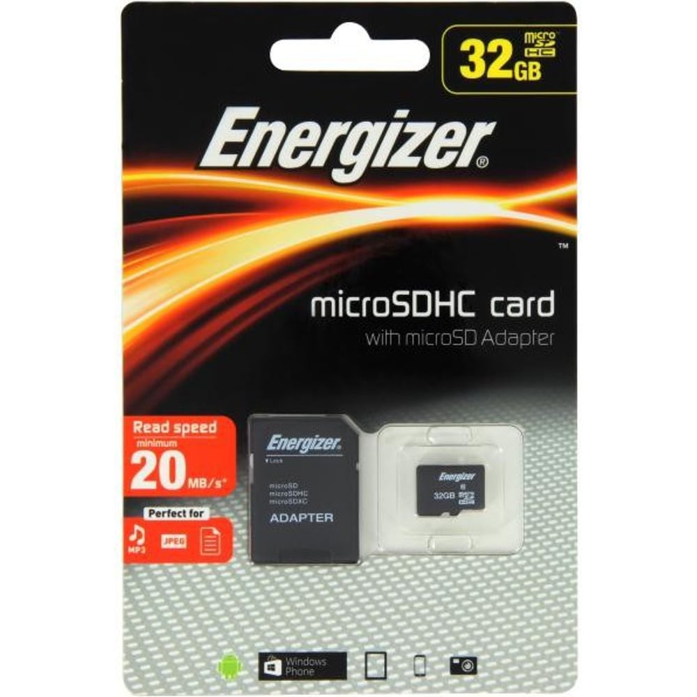 Energizer FMDAAC032A Classic Micro SDHC Card 32GB W/ Adapter